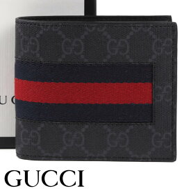 グッチ 財布 GUCCI 二つ折り財布 GGスプリームキャンバス ニューウェブ メンズ ブラック 408826-KHN4N-1095 【あす楽】【入学祝い 誕生日 お祝い プレゼント ギフト】