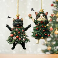 猫 クリスマスツリートップ クリスマスデコレーション 2D フラットデコレーション 目を引く かわいい 理…