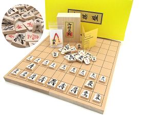 木製将棋盤セット　囲碁ラボオリジナルP製根付け2個つき　新桂7号折将棋盤（約2cm厚）と人気ナンバー1の優良押し将棋駒（裏赤）桐駒箱入り