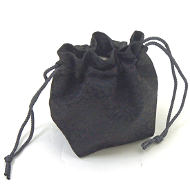 将棋用品　手作り駒袋　黒の地模様　西陣織（裏打ち）　玄（げん）