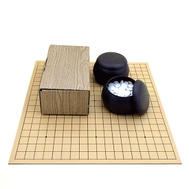 囲碁盤セット　ゴム盤の碁盤（日本棋院取扱）とP碁笥・碁石（約6mm）普及セット