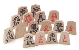 木製将棋駒　しっかり分かりやすい書体　楓（かえで）押し駒　桐駒箱・紙盤付き（裏赤）