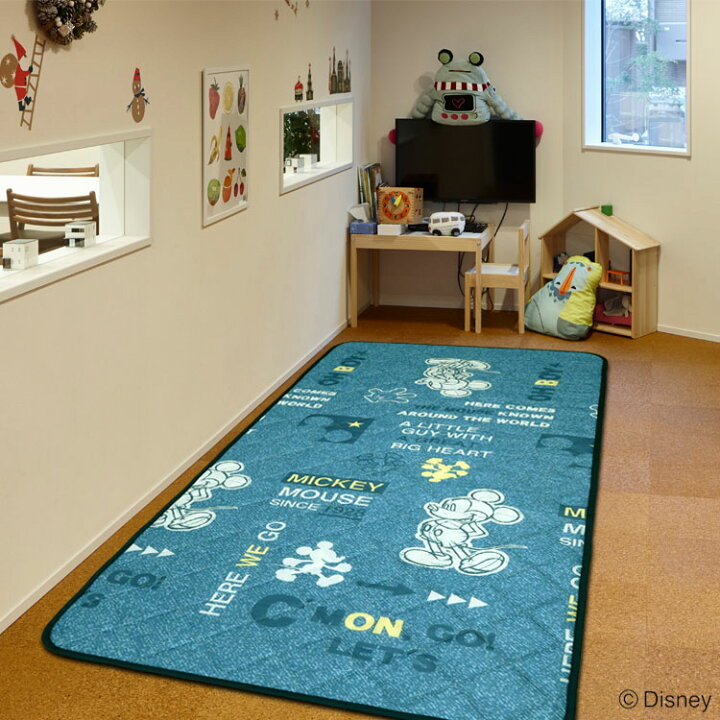 楽天市場 接触冷感 ディズニー ミッキーマウス ラグ ウォッシャブル可 約 2畳 185 185cm ストリート 洗える センターラグ グレー ネイビー 人気 キャラクター 2帖 涼しい ディズニー 子供 部屋 大人 ひんやり スベリ止付 四季物屋
