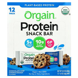 【15%OFFクーポン★8/4 20:00~8/11 01:59】Orgain プロテイン スナックバー オーガニック 【 iHerb アイハーブ 公式 】 オルゲイン 有機 植物性 プラントベース プロテインバー タンパク質 栄養 バー ヴィーガン チョコレートチップクッキードウ味 各40g 12個