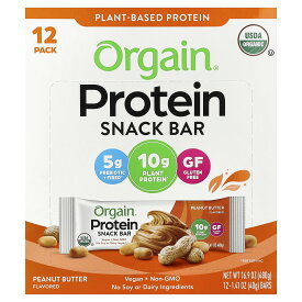 【15%OFFクーポン★8/4 20:00~8/11 01:59】Orgain プロテイン スナックバー オーガニック 【 iHerb アイハーブ 公式 】 オルゲイン 有機 植物性 プラントベース プロテインバー タンパク質 栄養 バー ヴィーガン ピーナッツバター味 各40g 12個