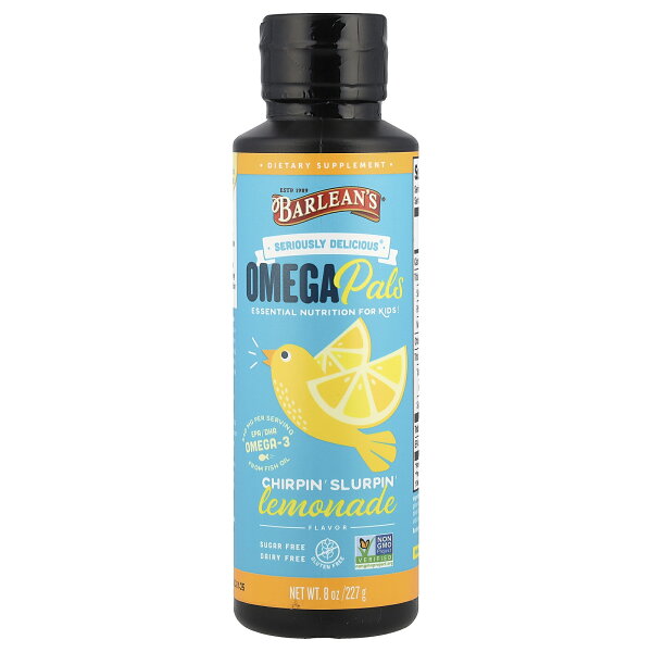 Barlean's オメガ パルズ 【 iHerb アイハーブ 公式 】 バーリーンズ 子ども用 フィッシュオイル 由来 オメガ3 EPA DHA オメガ3脂肪酸 必須脂肪酸 サプリメント サプリ リキッド 液体 レモネード味 227g