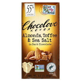 Chocolove アーモンド トフィー シーソルト入り ダークチョコレート 【 iHerb アイハーブ 公式 】 チョコラブ カカオ55％ ベルギーチョコレート 板チョコ ドライローストアーモンド 海塩 卵不使用 90g