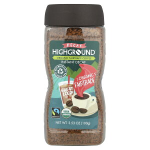 Highground Coffee インスタントコーヒー デカフェ オーガニック 【 iHerb アイハーブ 公式 】 ハイグラウンドコーヒー 有機 コーヒー インスタント 珈琲 100% アラビカ豆 カフェインフリー ミディア