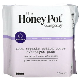 The Honey Pot Company 生理用 ナプキン 【 iHerb アイハーブ 公式 】 ザ ハニーポットカンパニー 生理用品 ノンハーバル 植物性 オーガニック 有機 コットン 夜用 羽つき 12個