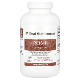 Real Mushrooms 霊芝 【 iHerb アイハーブ 公式 】 リアルマッシュルーム オーガニック 有機 レイシ マンネンタケ ロンジェビティ キノコ マッシュルーム エキス ベータグルカン サプリ カプセル 200粒