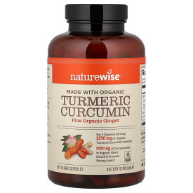 【15%OFFクーポン★7/4 20:00~7/11 01:59】NatureWise ターメリック クルクミン オーガニック 【 iHerb アイハーブ 公式 】 ネイチャーワイズ 有機 ウコン ウコン根 エキス ショウガ クルクミノイド バイオペリン 黒コショウ サプリ ベジカプセル 180粒