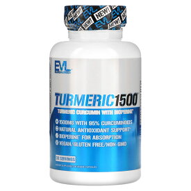 EVLution Nutrition ターメリック 1500 【 iHerb アイハーブ 公式 】 エボリューションニュートリション ターメリック根エキス ウコン ウコン根 エキス クルクミン 黒コショウエキス サプリ ベジカプセル 90粒