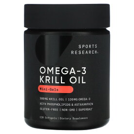 Sports Research オメガ3 クリルオイル 【 iHerb アイハーブ 公式 】 スポーツリサーチ 南極 オキアミ オイル オメガ EPA DHA アスタキサンチン リン脂質 サプリメント サプリ ミニ ソフトジェル 500mg 120粒