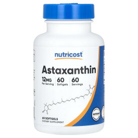 Nutricost アスタキサンチン 【 iHerb アイハーブ 公式 】 ニュートリコスト 天然アスタキサンチン ヘマトコッカス プルビアリス 微細藻類 カロテノイド サプリメント サプリ ソフトジェル 12mg 60粒