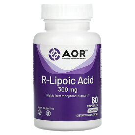 AOR R-リポ酸 【 iHerb アイハーブ 公式 】 アドバンスト オルトモレキュラー リサーチ アールリポ酸 Advanced Orthomolecular Research サプリメント サプリ 植物性カプセル 300mg 60粒