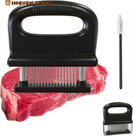 ミートテンダライザー 肉叩き 48刃 肉筋切り器 ミートテンダー 肉 筋切り 筋きり器 手持ち 肉の筋切り器 肉たたき器 洗いやすい ジャガード 調味料が染み込み料理用 肉切り器 洗浄用ブラシ付き