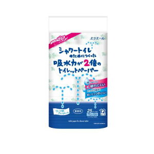 エリエール シャワートイレのためにつくった吸水力が2倍のトイレットペーパー 25m(112シート)×12ロールダブル パルプ100%