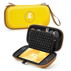 2025 に登場した、最も強力な保護ケースケース対応機種 Switch 2, スイッチ2ケース 収納バッグ, 画面保護のためのドット付きハニカムパネル 防塵 防水 耐衝撃 大容量 ゲームカード10枚コントローラー/カード/ドック/ケーブル 持ち運び便利 外出/旅行用 (イエロー)