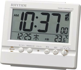 リズム(RHYTHM) 電波時計 目覚まし時計 アラーム 温度 カレンダー 白 9.1×10.5×5.2cm 8RZ201SR03