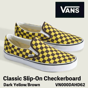 �o���Y �X���b�|�� �X�j�[�J�[ VANS �X���b�|�� CLASSIC SLIP-ON CHECKERBOARD Dark Yellow/Brown VN000DAHD62 �N���V�b�N�X���b�|�� �`�F�b�J�[�{�[�h �_�[�N�C�G���[ �u���E��