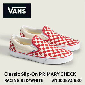 �o���Y �X�j�[�J�[ �X���b�|�� VANS �X�j�[�J�[ �X���b�|�� Classic Slip-On PRIMARY CHECK RACING RED/WHITE VN000EACR30 �N���V�b�N�X���b�|�� �v���C�}���[�`�F�b�N ���[�V���O���b�h �z���C�g