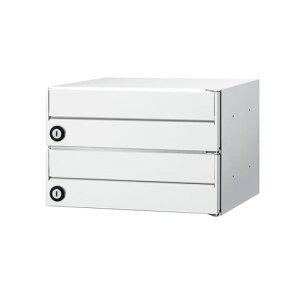 ●u.田島メタルワーク 【MX-8e-2W(シリンダー錠)】ホワイト 集合タイプ郵便受 防雨仕様 前入前出 ヨコ開き扉 2段 大型郵便対応 受注生産