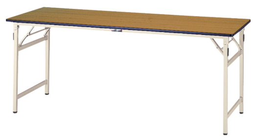 ####u.ヤマキン/山金工業【STP-1875-MI】ワークテーブル 折りタタミタイプ 固定式 ポリエステル天板(木目柄) アイボリー 完成品のサムネイル