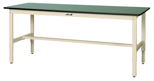 のイメージ ####u.ヤマキン/山金工業【SWRA-1260-GI】ワークテーブル 300シリーズ 固定式 高さ調整タイプ H600～H900 塩ビシート天板(グリーン) アイボリー 組立式：あいあいショップさくら となります