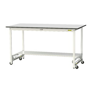 ●u.ヤマキン/山金工業 【SURUH-1890T-GYW】ワークテーブル 150シリーズ ワンタッチ移動タイプ H950mm 半面棚板付 RoHS2指令対応塩ビシート天板 組立式
