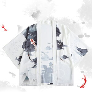 レディース カーディガン 羽織り 和風 男女兼用 ユニセックス 涼しい 羽織 コート 浴衣 ゆったり 開襟シャツ 和式パーカー 鯉 柄 プリント 和柄 水墨画 墨絵風 夏 Tシャツ 日焼け止め 紫外線