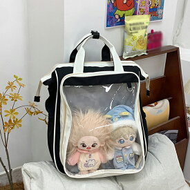 痛バッグ リュック 40cm ぬいぐるみ 入る 大容量 痛バ クリアバッグ 推し活 ぬい活 ドール バッグ バックパック 大きめ イベント 遠征 ライブ デコバッグ チェック柄 シート付き ディスプレ ドール展示 ぬいとお出かけバッグ 外出 4色