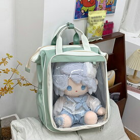 痛バッグ リュック 40cm ぬいぐるみ 入る 大容量 痛バ クリアバッグ 推し活 ぬい活 ドール バッグ バックパック 大きめ イベント 遠征 ライブ デコバッグ チェック柄 シート付き ディスプレ ドール展示 ぬいとお出かけバッグ 外出 4色