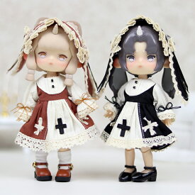 ドール服 人形 衣装 1/12ドール用 服装 アウトフィット ゴスロリワンピース うさ耳ボンネット 靴 セットアップ 11cm ob11 オビツろいど ぬい服 BJD MJD 撮影用 コスプレ クロス レース ロリータ 靴 シューズ SNS映え ブラック