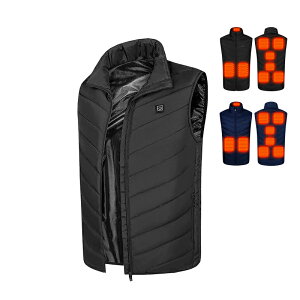 電熱ベスト メンズ レディース 電熱ウェア おしゃれ 袖無し 暖かい 防寒 電気ベスト 中綿 2 4 8 9箇所発熱 3段階温度調節 加熱ベスト USB給電式 バッテリー付き 薄手 バイク ライダース 電熱ジ