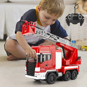ラジコン 消防車 リモコン 緊急車両 RC はしご車 ラジコンカー 働く車 知育玩具 はたらくくるま USB充電式 電動 水鉄砲 連射 飛距離3m 作業車両 大人 子供 8歳 9歳 10歳 男の子 誕生日 車おもちゃ