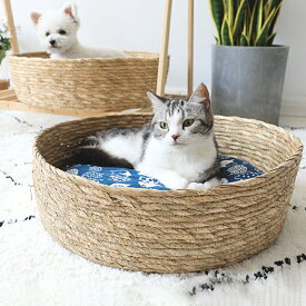 ペットベッド 犬 ネコ 猫 ベッド おしゃれ 春夏用 手編み 蒲草 手作り 天然素材 屋内 猫ベット S M L サイズ 犬ベット 取付簡単 ペットマット アウトドア キャンプ 猫マット 通気性 休憩 仮眠 リラックスベッド 犬マット かわいい ペットソファ ペット用品 猫グッズ 送料無料