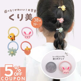 14日まで！【5%OFFクーポン】 [公式] iijo ヘアゴム キッズ くり美 38本 19ペア 子供 女の子 飾り付き 動物 お花 いちご かわいい 部分結び 巾着付き フルーツ 送料無料