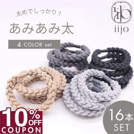 16日1:59まで★10%OFFクーポン [公式] iijo あみあみ太 ヘアゴム 大人 16本 セット シンプル おしゃれ 大人女子 跡がつかない オフィス ブランド 収納付 太め 太い 極太 定番 かわいい 痛くない モード からまない 切れない