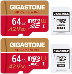 GIGASTONE �}�C�N��sd�J�[�h 64GB 2�Z�b�g 4K Camera Pro microSDXC UHS-I A2 V30 U3 C10 Ultra