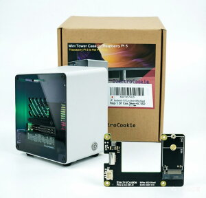 ElectroCookie Raspberry Pi 5�P�[�X�A�A���~�j�E�����~�j�^���[�P�[�X�AM.2 NVMe SSD PCIe HAT�ƃA�N�e�B�uRGB�Ɩ��N�[���[(�V���o�[) X001957JU9