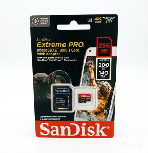 microSDXC 256GB SanDisk Extreme PRO SDSQXCD-256G-GN6MA R:200MB/s W: 140MB/s UHS-I U3 V30 4K Ultra HD A2 Compatible with SD Adapter Included X00187HL7T
