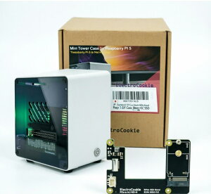 ElectroCookie Raspberry Pi 5�P�[�X�A�A���~�j�E�����~�j�^���[�P�[�X�AM.2 NVMe SSD PCIe HAT�ƃA�N�e�B�uRGB�Ɩ��N�[���[(�V���o�[) X001957JU9