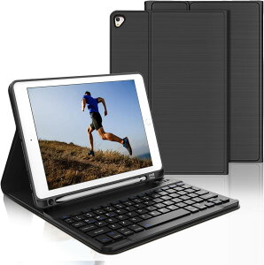 BORIYUAN iPad �L�[�{�[�h�P�[�X ��6/5����(9.7�C���`) iPad Pro 9.7�C���` iPad Air ��2/1����ɓK�p Bluetooth ���C�����X �L�[�{�[�h�J�o�[ �E���� �I�[�g�X���[�v�@�\ ���p�x���� �����h�~ (�u���b�N)