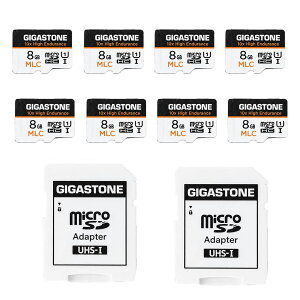 GIGASTONE �}�C�N��sd�J�[�h 8GB 10�Z�b�g 10x High Endurance microSDHC UHS-I A1 V30 U1 C10 85MB/s MLC ���ϋv 4K UHD �r�f�I�B�e �h�ƃJ���� �h���C�u���R�[�_�[ �Ď��J�����Ή� SD�A�_�v�^�[2���t��