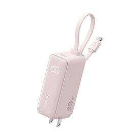 Anker Power Bank (30W, Fusion, Built-In USB-C ケーブル) (5000mAh 22.5W出力モバイルバッテリー搭載 30W出力充電器) / LEDディスプレイ搭載/USB-Cケーブル一体型/コンセント一体型/折りたたみ式プラグ 1台3役 / iPhone 16 / 15 Android iPad その他各種機器対応 (ピンク)