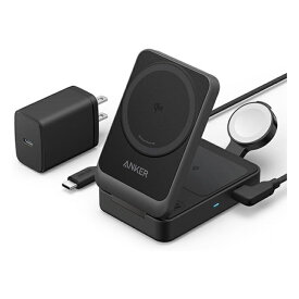 Anker MagGo Wireless Charging Station (Foldable 3-in-1) Qi2対応 マグネット式 ワイヤレス充電ステーション Apple Watch急速充電対応 折りたたみ式 iPhone 17 / 17 Pro / 17 Pro Max / 16 / 15 / 14 / 13対応（ブラック）