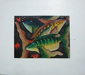 鮮やかなバリ絵画　魚（その1）