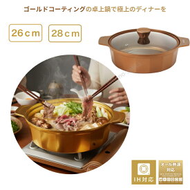 卓上鍋 26cm VISIONS ビジョン IH対応 ゴールドコーティング 透明ガラス蓋付 直火 両手鍋　【数量限定プレゼント付き】