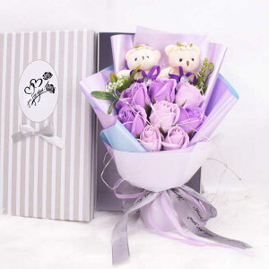 ソープフラワー 花束 ギフトフラワー 枯れない花開店祝いくま付き LEDライトなし ソープフラワーバラと季節の花ソープフラワー束BOX石鹸プレゼントバレンタインデーギフト母の日贈り物ア