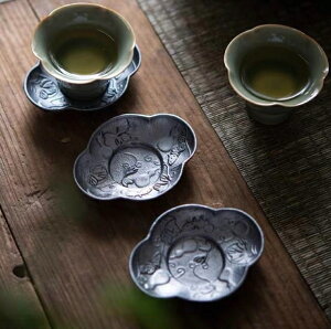 茶具 錫製 茶托 3点セット お茶 茶道 茶器 福禄 プレゼント トレイ トレー 茶承 茶盆 贈り物 旅行セット 敬老の日